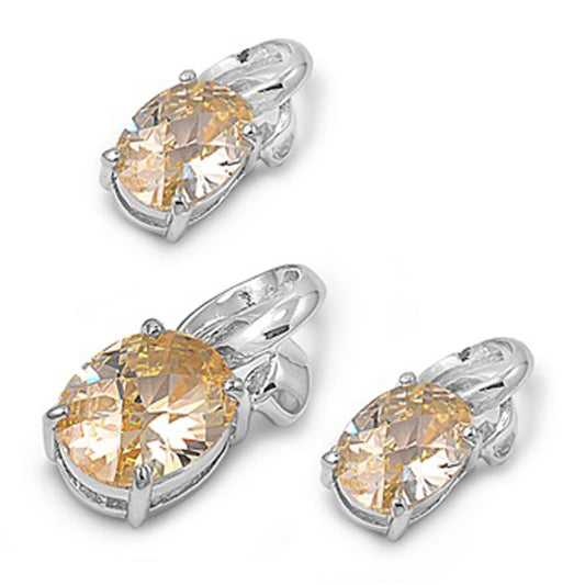 Oval Earrings Yellow Simulated CZ .925 Sterling Silver Pendant Set
