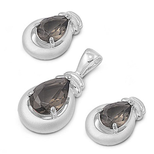 Teardrop Frosted Earrings Olive Green Simulated CZ .925 Sterling Silver Pendant Set