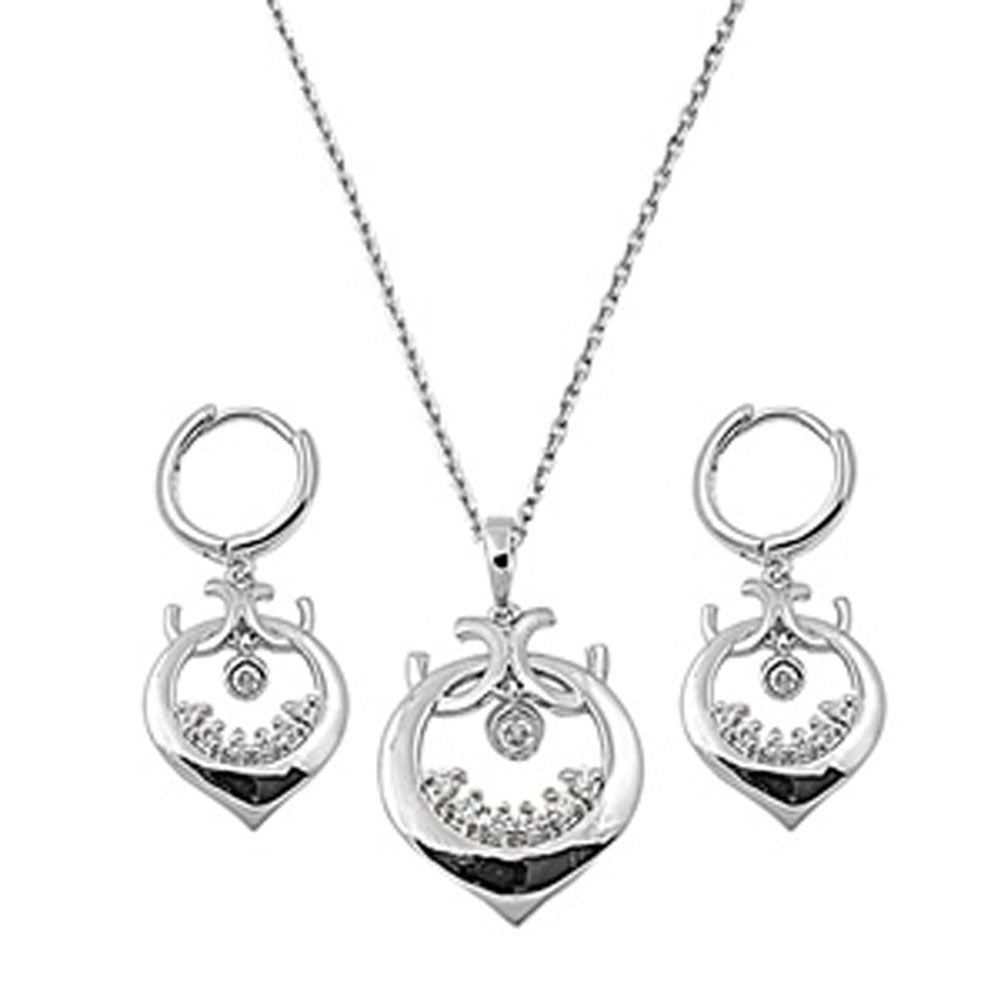 Earrings Clear Simulated CZ .925 Sterling Silver Pendant Set
