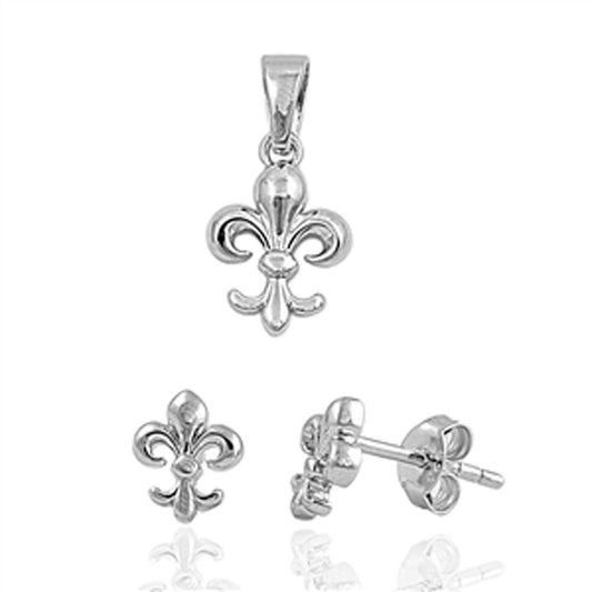 Fleur De Lis Earrings .925 Sterling Silver Pendant Set