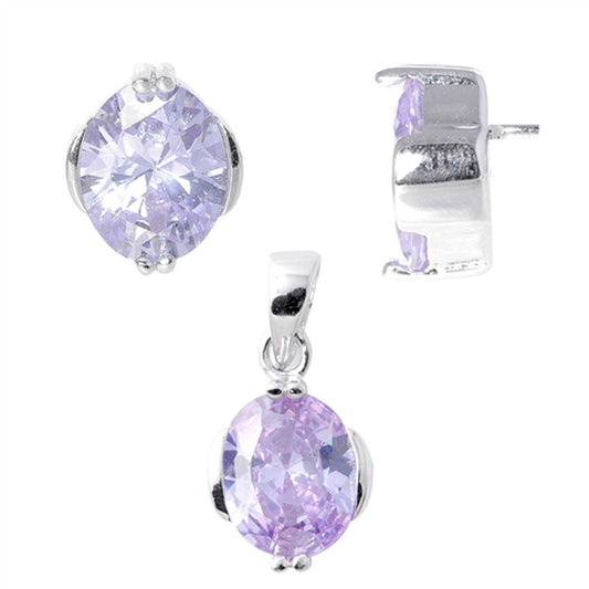 Solitaire Oval Earrings Simulated Lavender .925 Sterling Silver Pendant Set